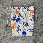Casual Saint Print Mesh Drawstring Shorts