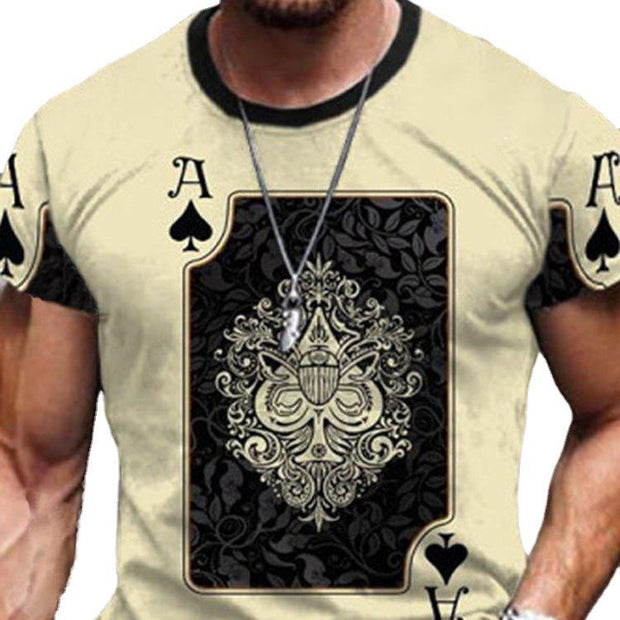 Casual round neck short sleeve digital print slim pullover men's T-shirt