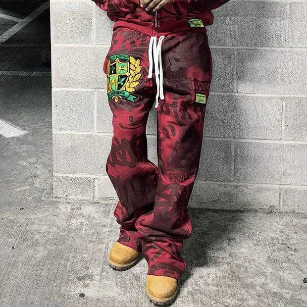 Letter Graffiti Printed Pocket Sweatshirt Pants