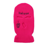 Embroidered warm letter wool hat outdoor windproof hip-hop mask head cover three-hole knitted hat