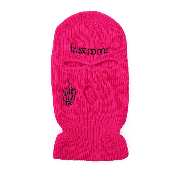 Embroidered warm letter wool hat outdoor windproof hip-hop mask head cover three-hole knitted hat