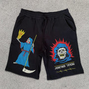 Skull Graphic Print Drawstring Shorts