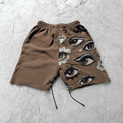 Retro street casual eye art print shorts
