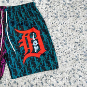 Colorblock Vintage Fashion Brand Print Mesh Shorts