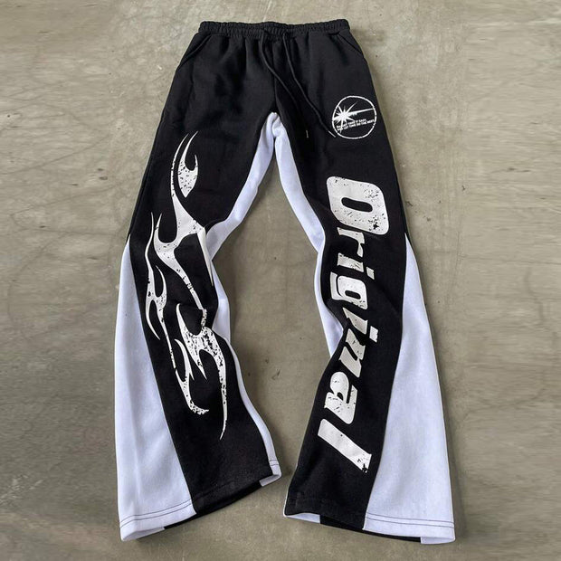 Personalized contrasting letter print flared pants