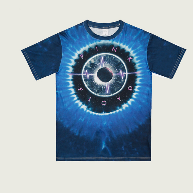 Tie-dyed round neck loose letter print T-shirt