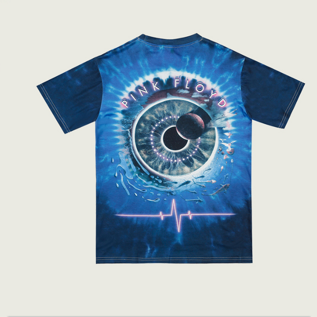 Tie-dyed round neck loose letter print T-shirt