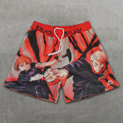 Black Flash Print Mesh Drawstring Shorts