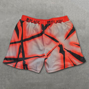 Black Flash Print Mesh Drawstring Shorts
