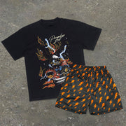 Retro Trend Street Short Sleeve Shorts Suit