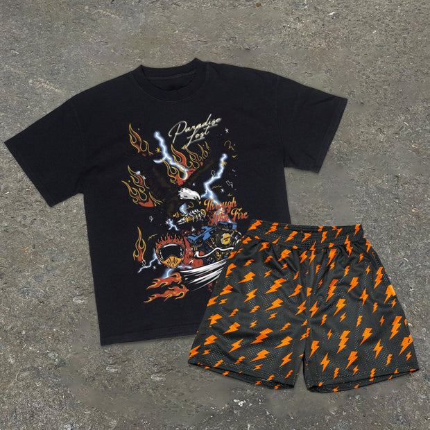 Retro Trend Street Short Sleeve Shorts Suit