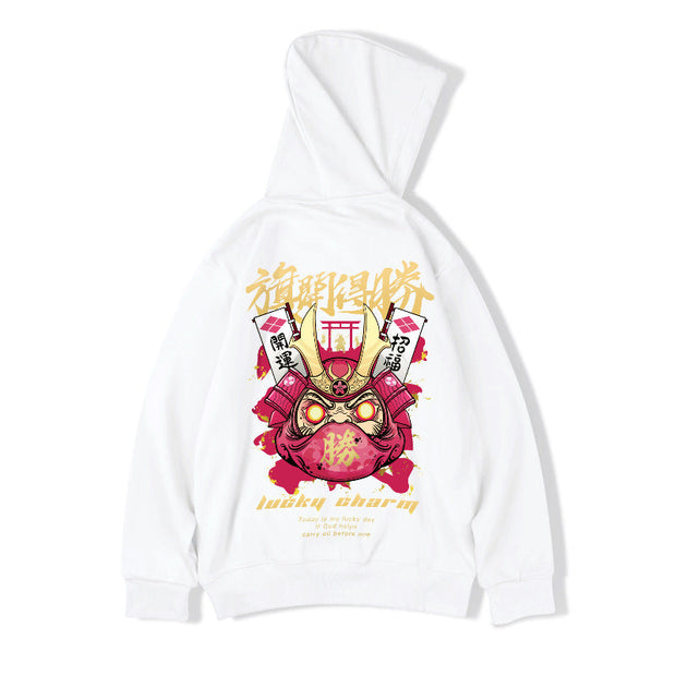 Fashion casual oversize print plus fleece hooded sweater men