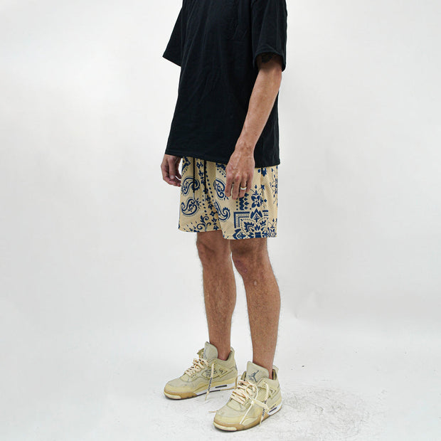Cashew Flower Print Tide Brand Casual Mesh Shorts