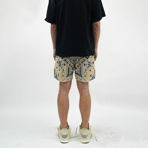 Cashew Flower Print Tide Brand Casual Mesh Shorts
