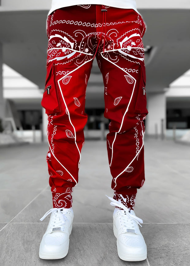Men's loose street shot multi-pocket overalls trousers