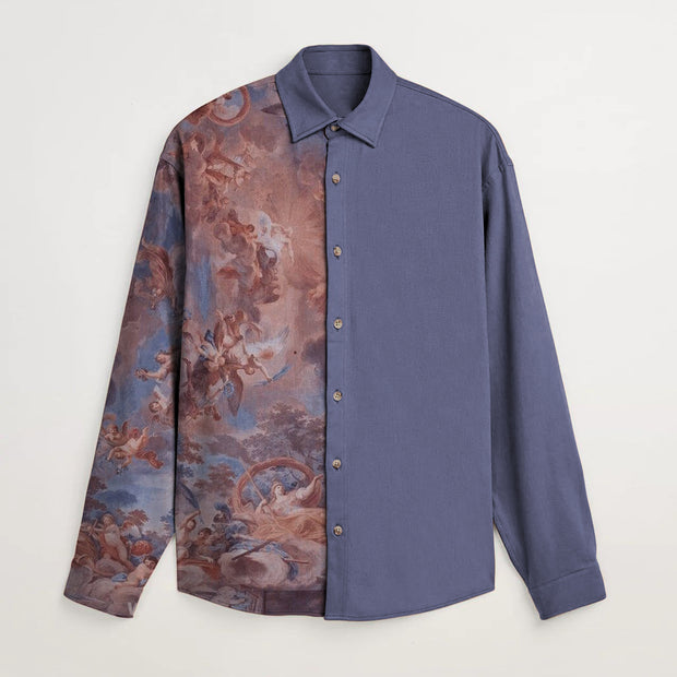 Retro print stitching fashion shirt