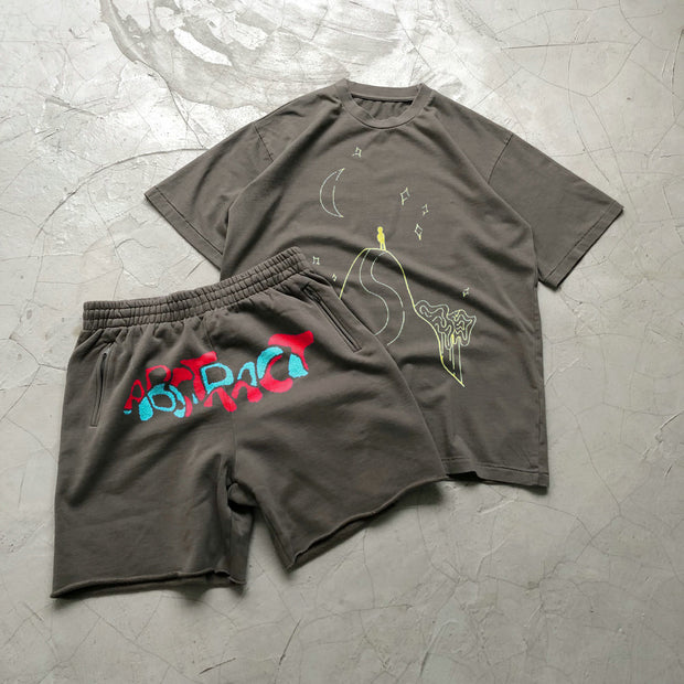 Tide brand casual retro short-sleeved shorts suit