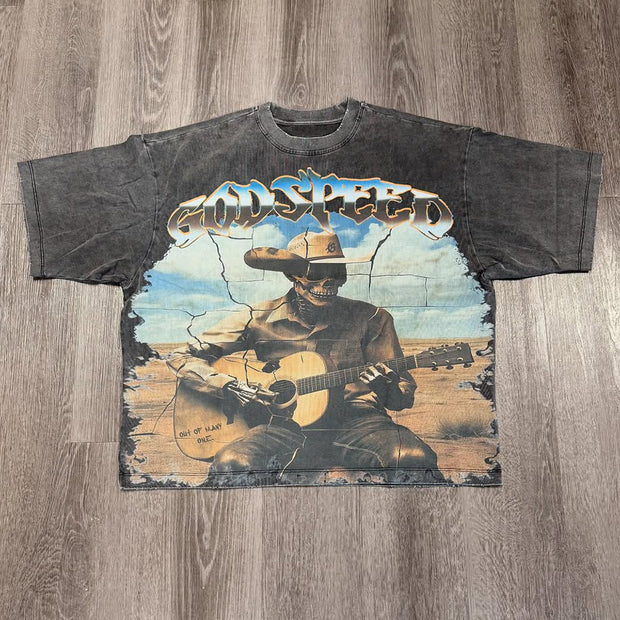 Fashion Guitarist Print Short Sleeve T-Shirt