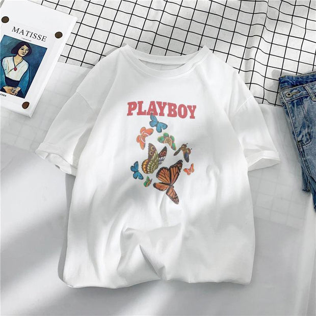 Casual retro butterfly print T-shirt