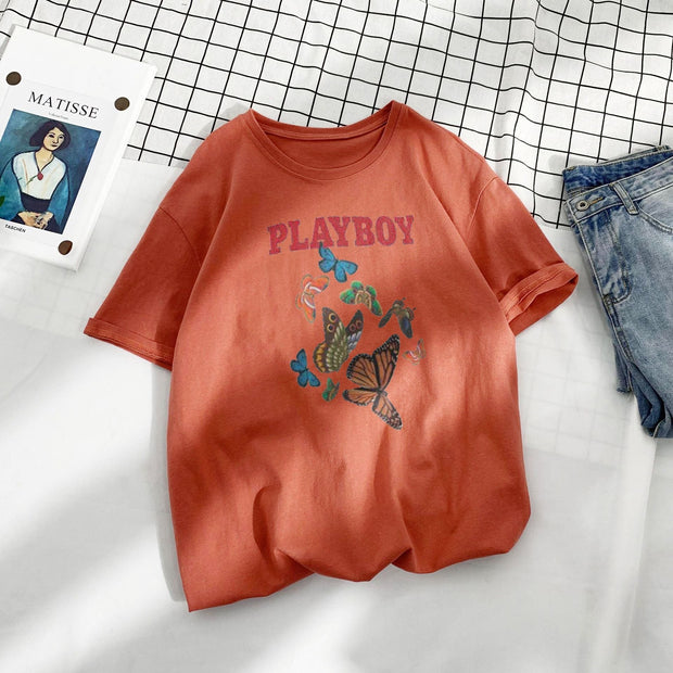 Casual retro butterfly print T-shirt