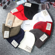 Three letter patch solid color couple knitted beanie