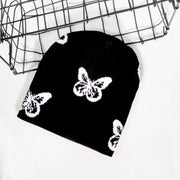 Two-color butterfly knitted hat, fashionable and versatile hat