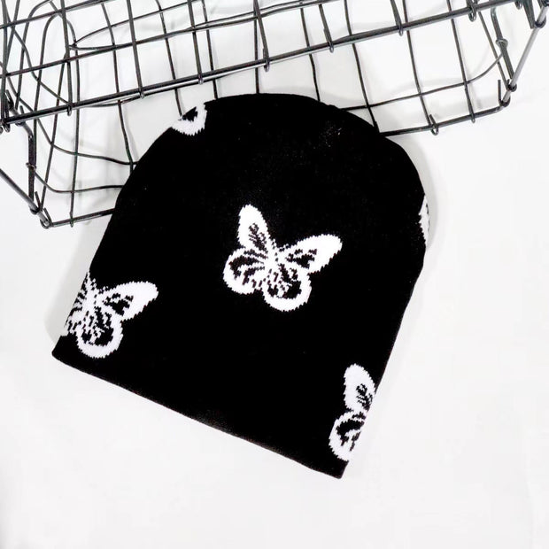 Two-color butterfly knitted hat, fashionable and versatile hat