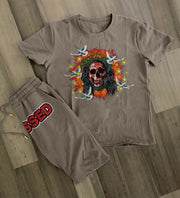 Retro Fashion Hip Hop Street Short Sleeve Shorts Set