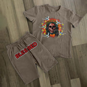 Retro Fashion Hip Hop Street Short Sleeve Shorts Set