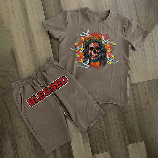 Retro Fashion Hip Hop Street Short Sleeve Shorts Set