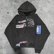 Street Style Vintage Double Hood Zip-Up Hoodie