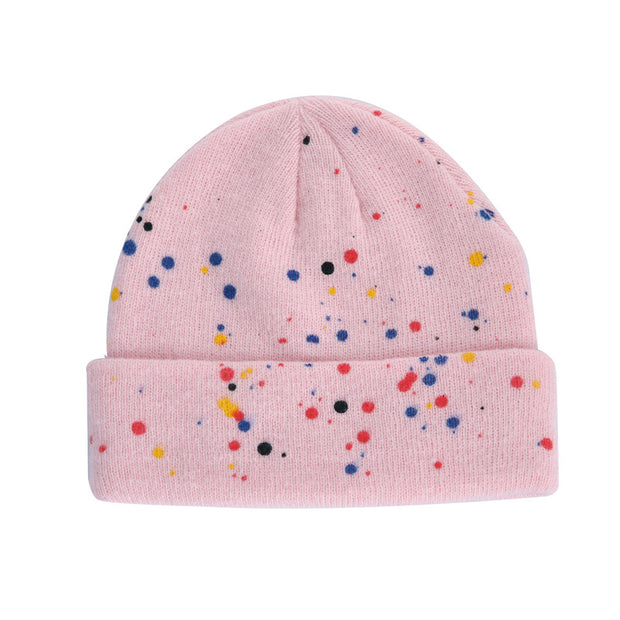 Spray-painted colorful polka dot graffiti wool knitting hat