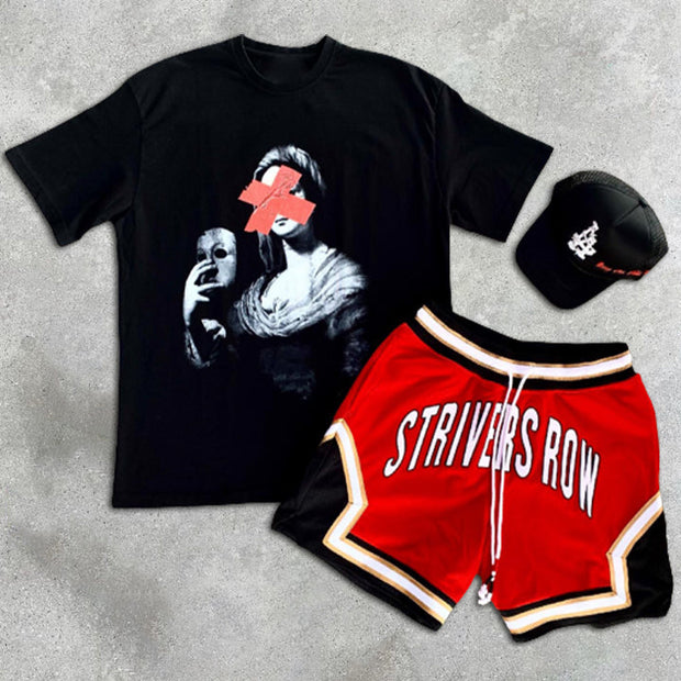 Graphic Print Contrast Short Sleeve Two Piece