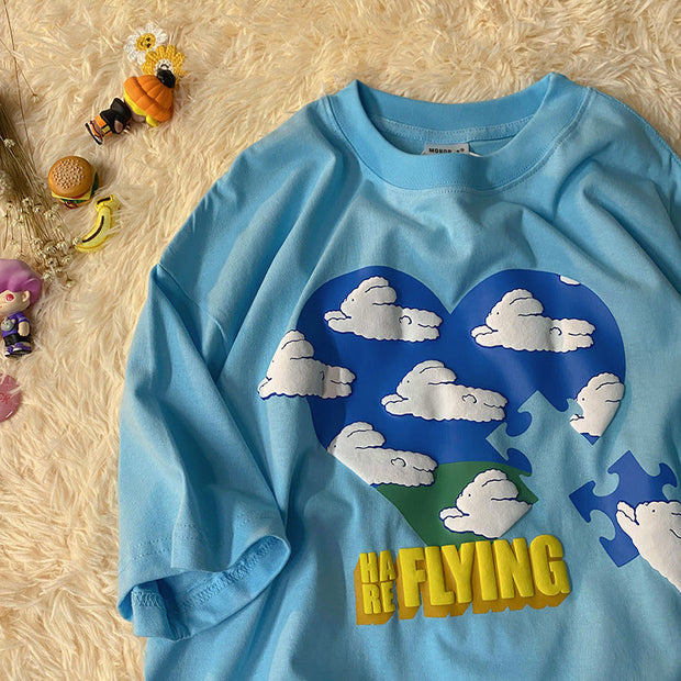 American retro love loose couple short-sleeved t-shirt