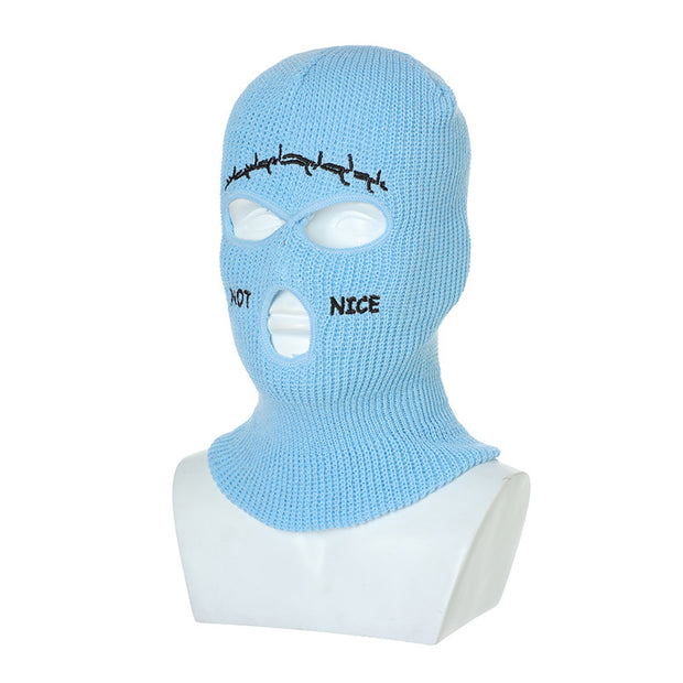 Embroidered Ski Three Hole Knit Hat Ski Warm Ear Guard Head Cover