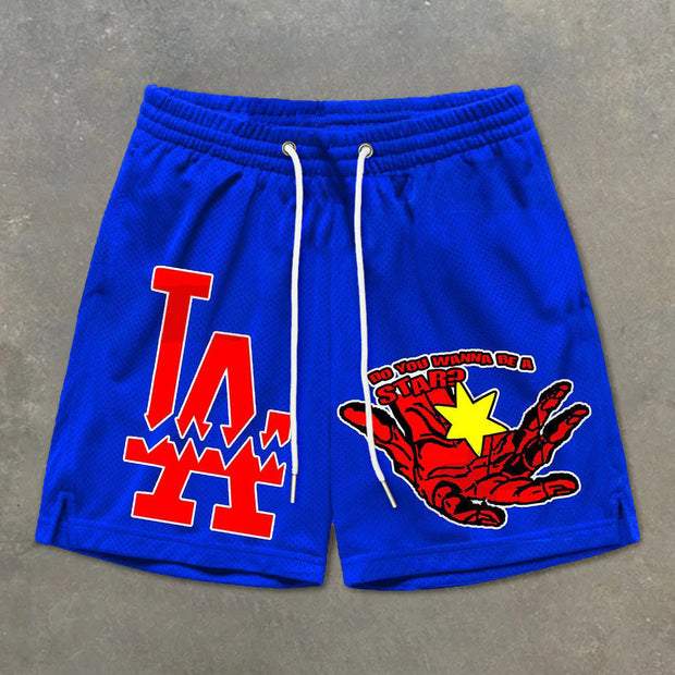 Relaxed Letter Print Track Shorts