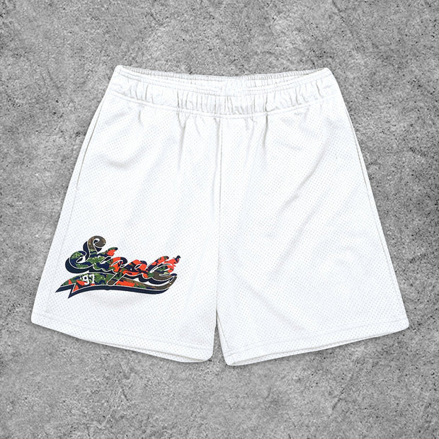 Casual Letter Print Sports Mesh Shorts