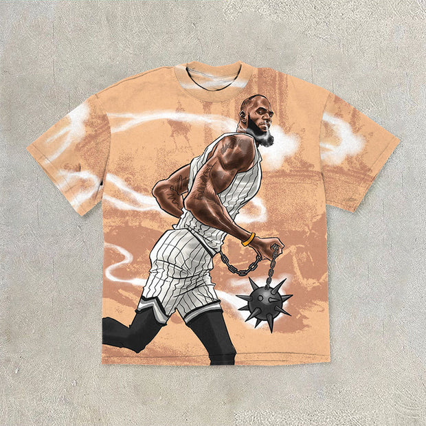 Casual Retro Street Print Basketball T-Shirt