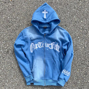 Casual Retro Print Zip Hoodie