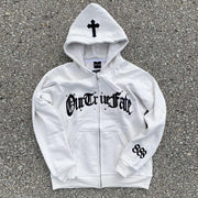 Casual Retro Print Zip Hoodie