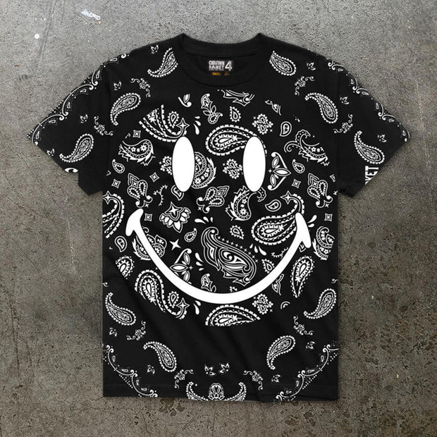 Fashion smiley print short-sleeved T-shirt