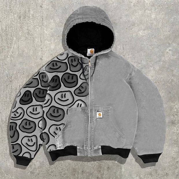 Smiley face patchwork retro velvet jacket