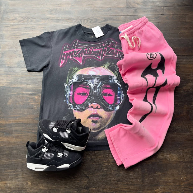 Son of Hell Casual Street Retro T-shirt Trousers Two-piece Set