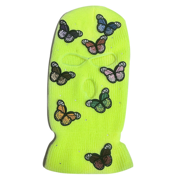 Three-dimensional bow tie rhinestone thermal knitted hat ski mask