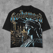 Statue Of Liberty City Print Short Sleeve T-Shirt