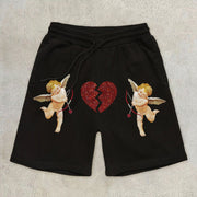Angel Vintage Print Casual Street Shorts