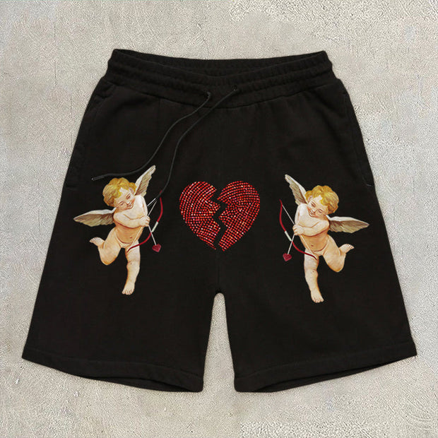 Angel Vintage Print Casual Street Shorts
