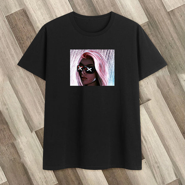 Cotton personality pattern short-sleeved pullover T-shirt