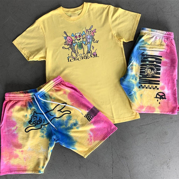 Graphic Print Tie Dye Short Sleeve Two Piece