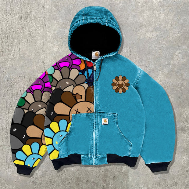 Floral pattern hooded fleece jacket